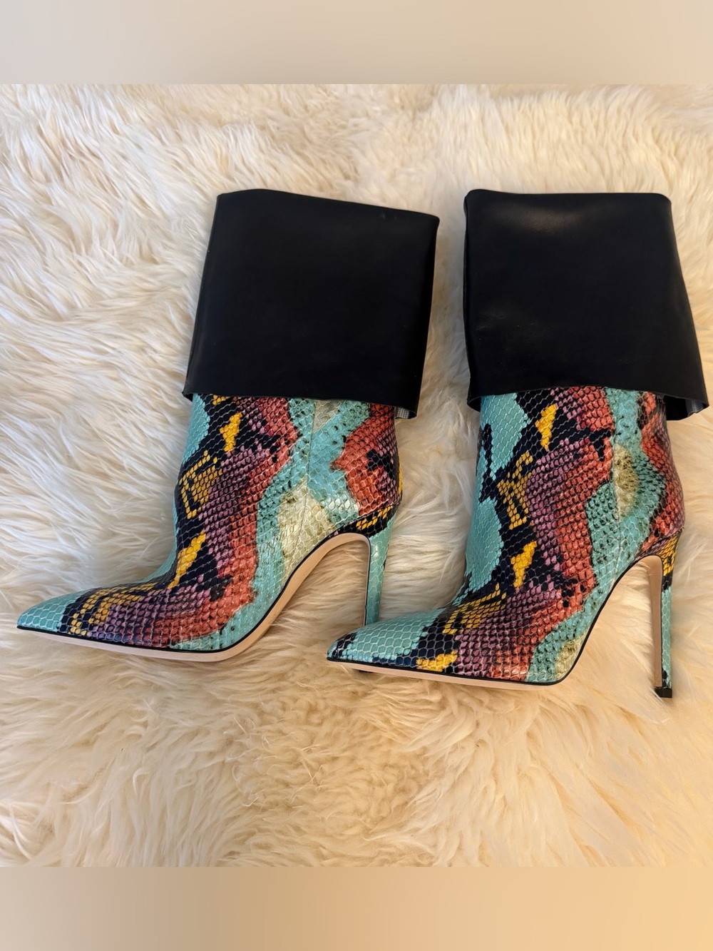 Paris Texas Teal Snake-Embossed Pointed Pump